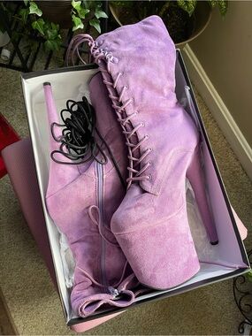 Pleaser Flamingo-1050FS Lilac Faux Suede 8" Mid-Calf Platform Boots